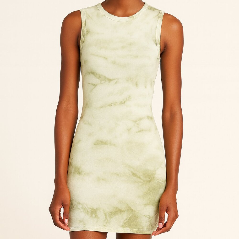 Enza Costa Ribbed Tie Dye Tank Dress Crew Neck Sleeveless Mini‎ Dress Size Small